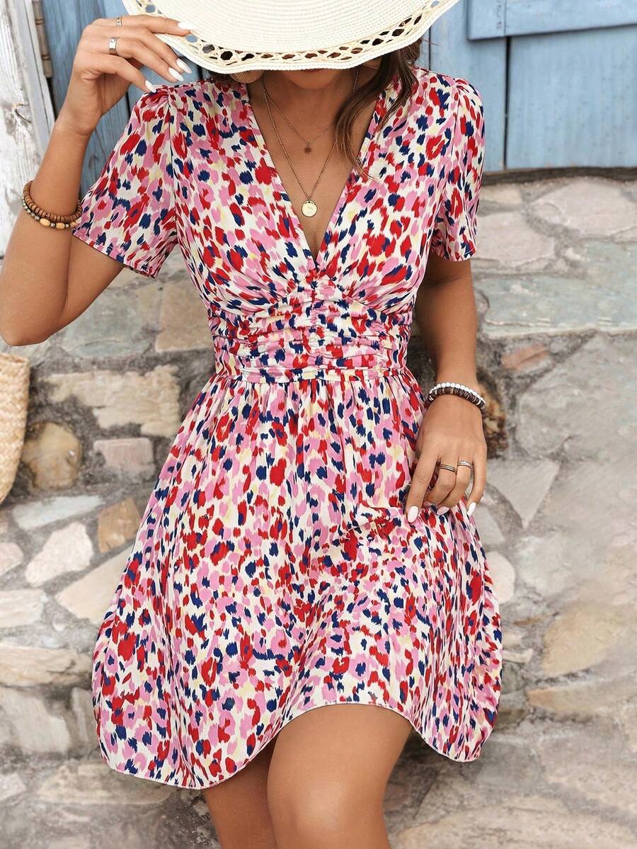 Vestido Curto Manuela Franzido Decote V