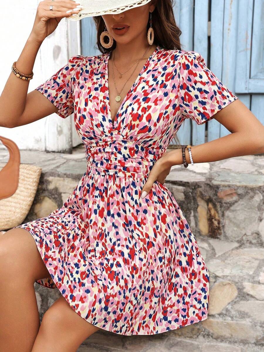 Vestido Curto Manuela Franzido Decote V