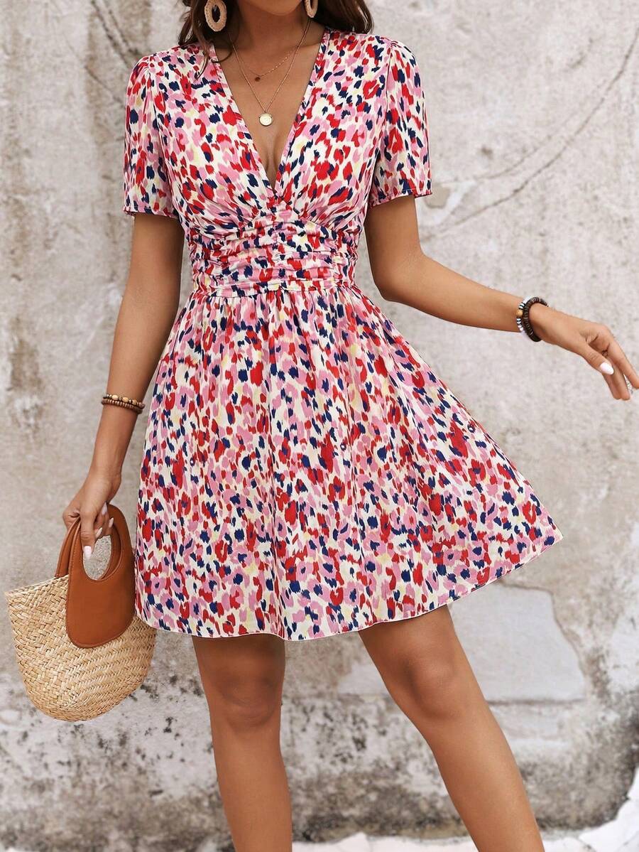 Vestido Curto Manuela Franzido Decote V