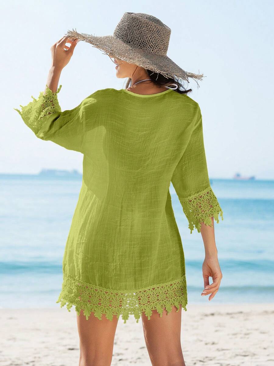 Saída de Praia Kimono Renda Patchwork