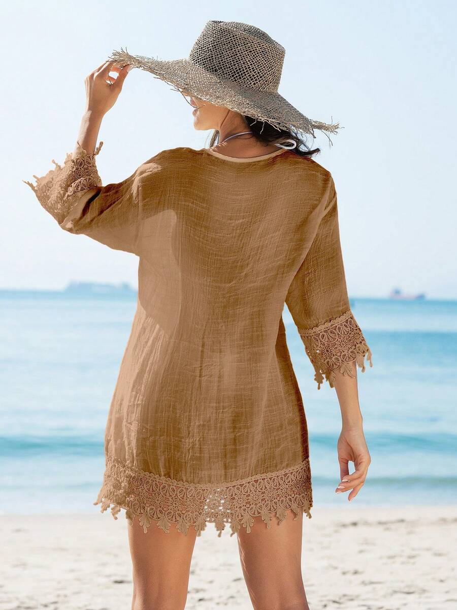 Saída de Praia Kimono Renda Patchwork