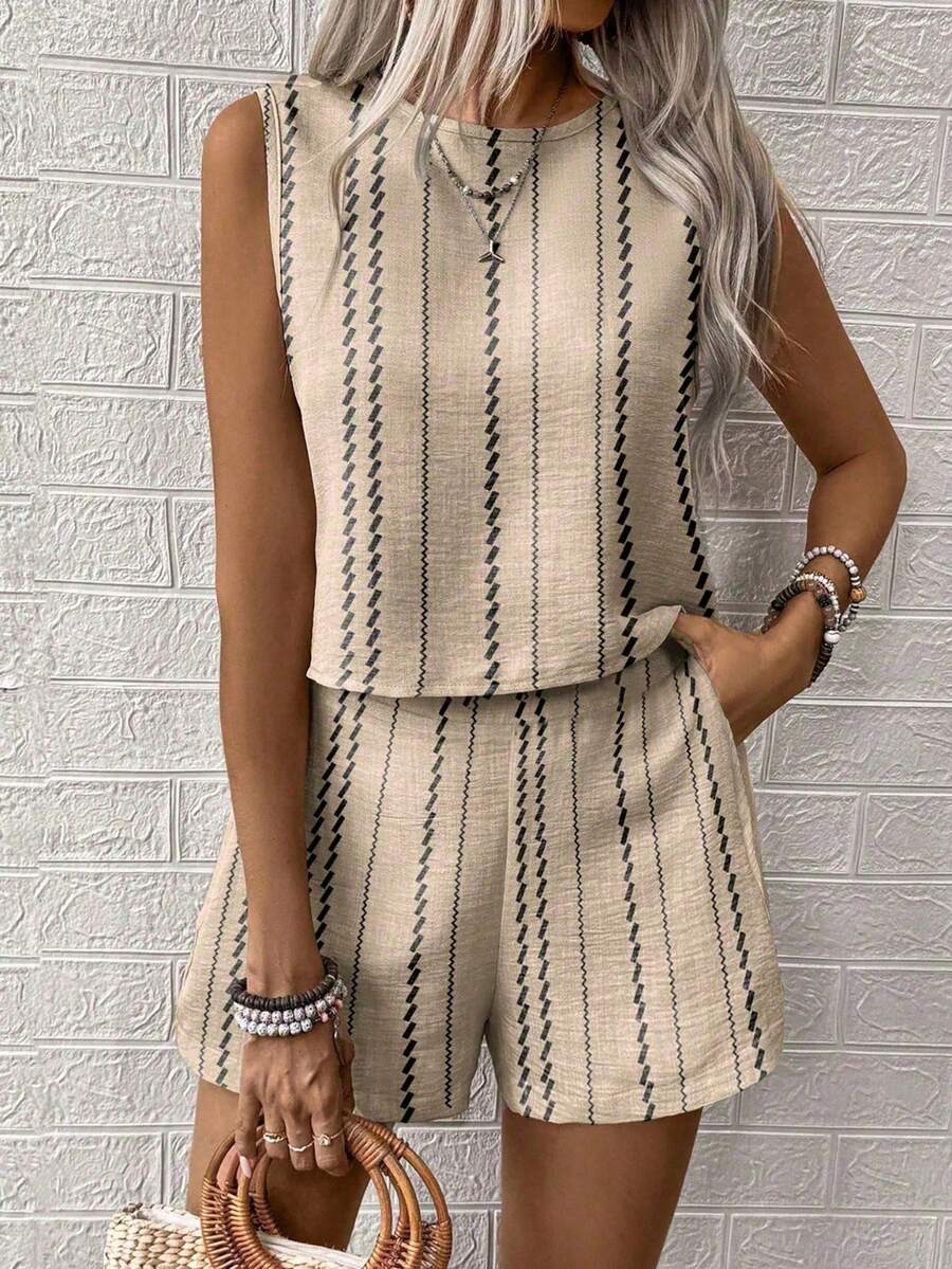 Conjunto Duo Marina Top Gola Redonda e Shorts
