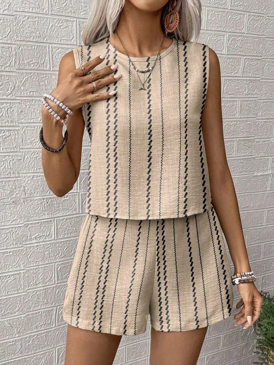 Conjunto Duo Marina Top Gola Redonda e Shorts