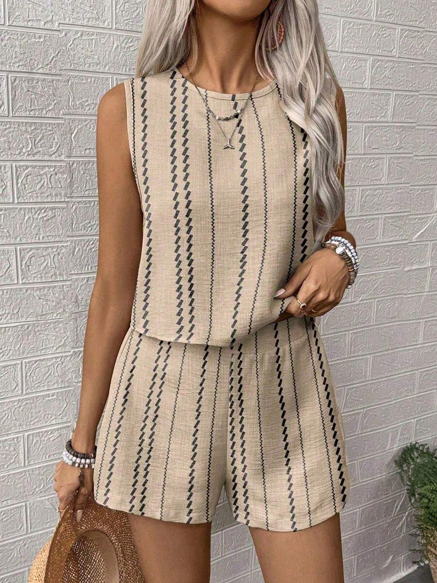 Conjunto Duo Marina Top Gola Redonda e Shorts