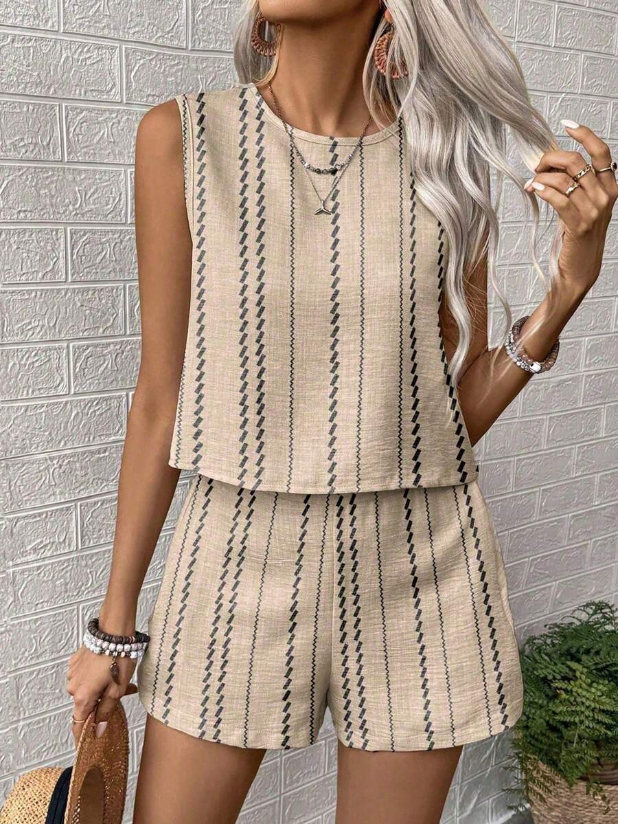 Conjunto Duo Marina Top Gola Redonda e Shorts