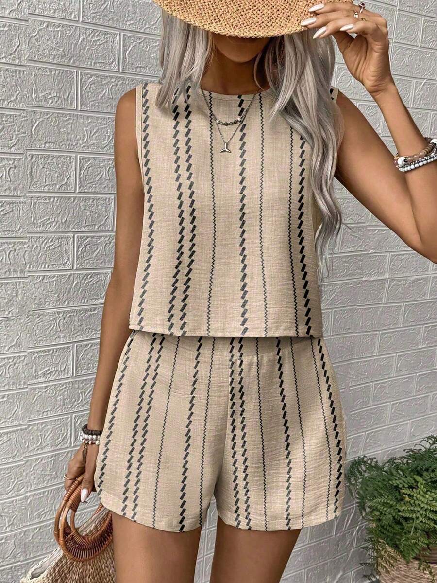 Conjunto Duo Marina Top Gola Redonda e Shorts