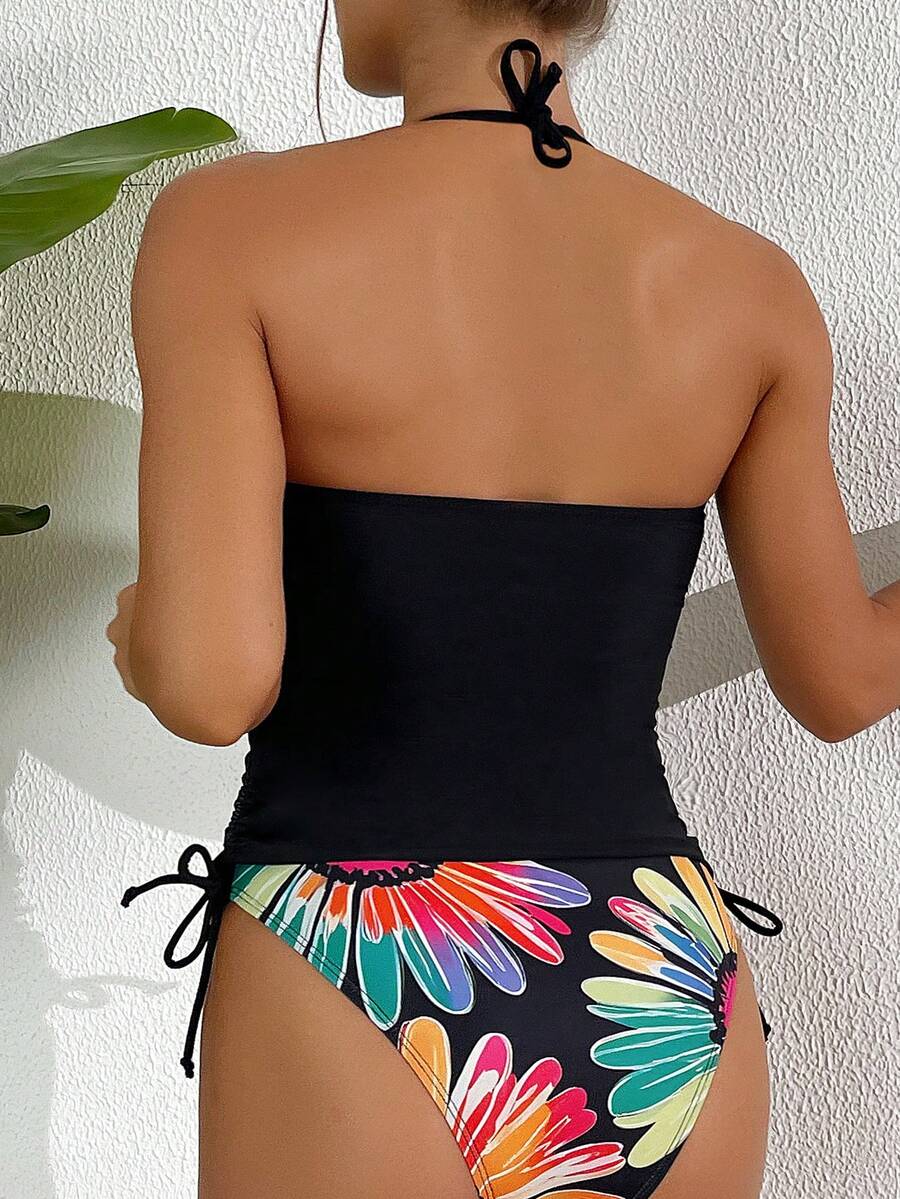 Tankini Floral Iara Amarração Lateral