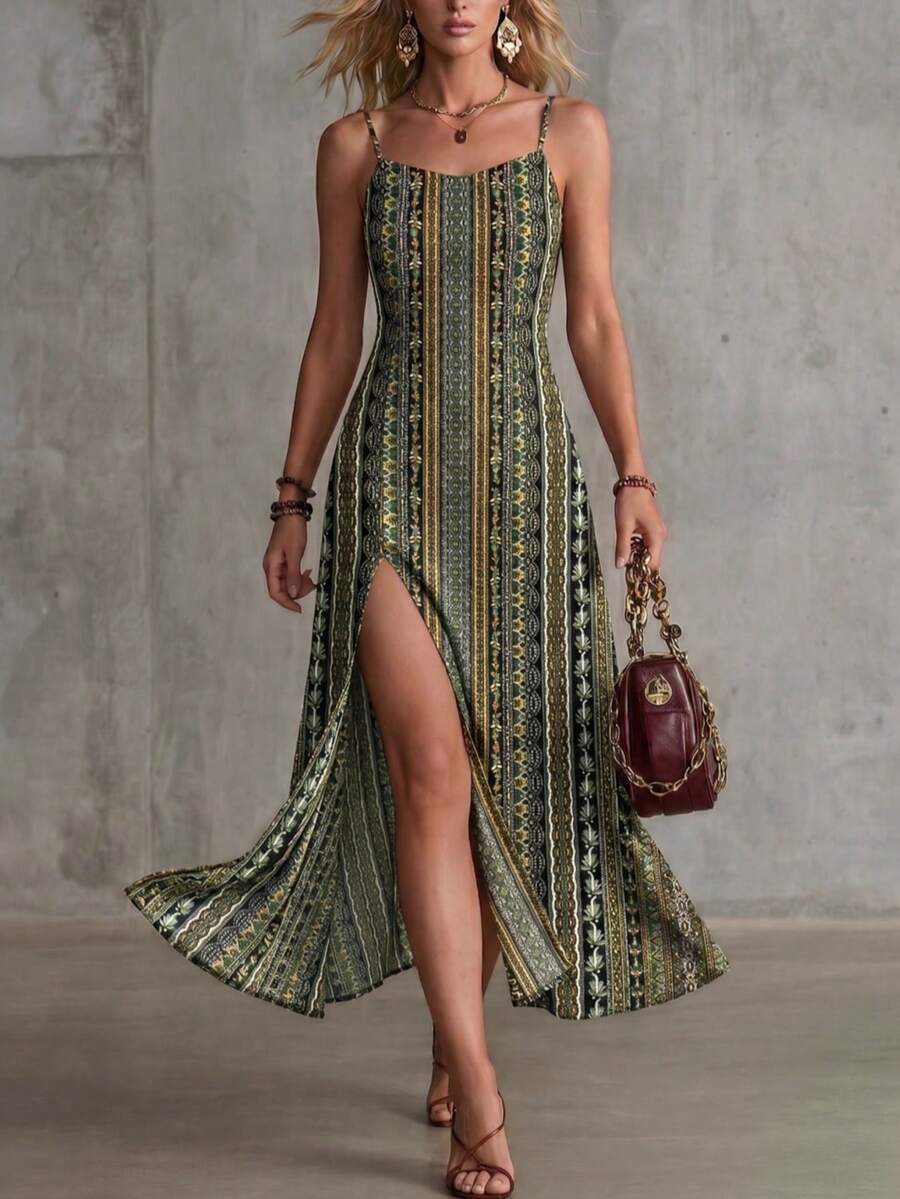 Vestido Praia Vintage Lorena Fenda Alta