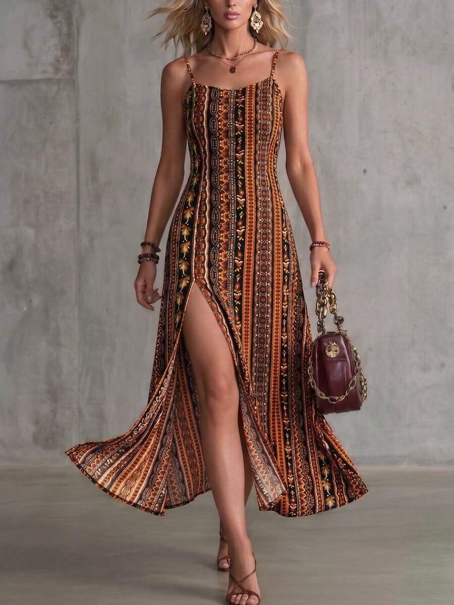 Vestido Praia Vintage Lorena Fenda Alta
