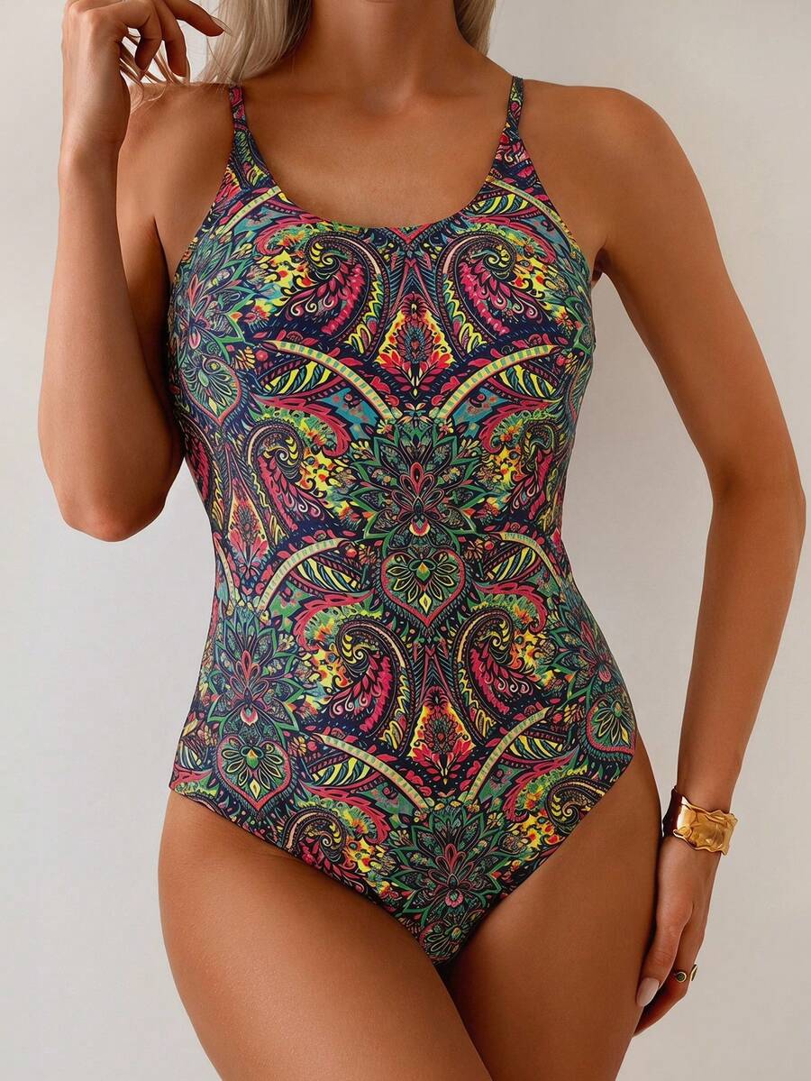Maiô Camisole Decote nas Costas Estampado