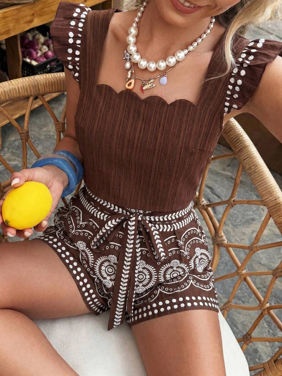 Conjunto Flora Top Gola Babado e Shorts