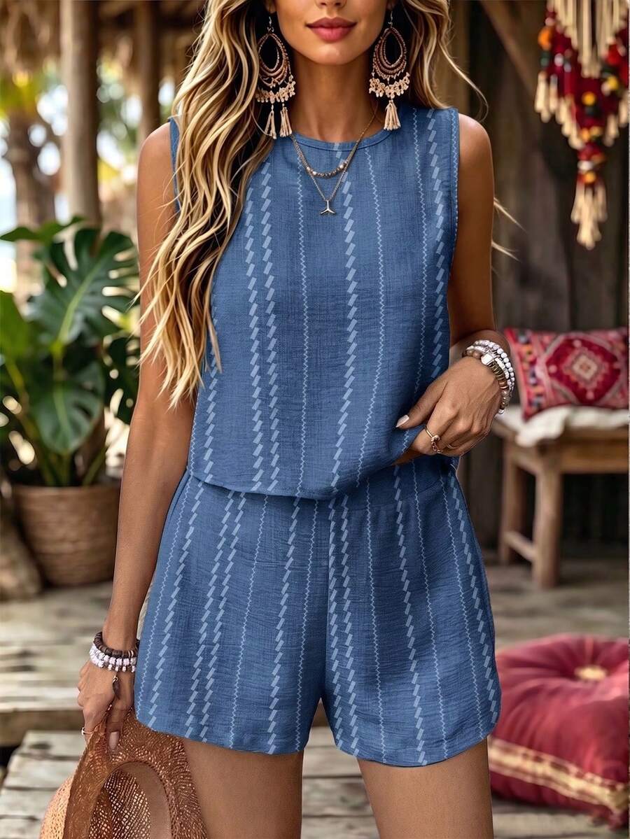 Conjunto Duo Marina Top Gola Redonda e Shorts