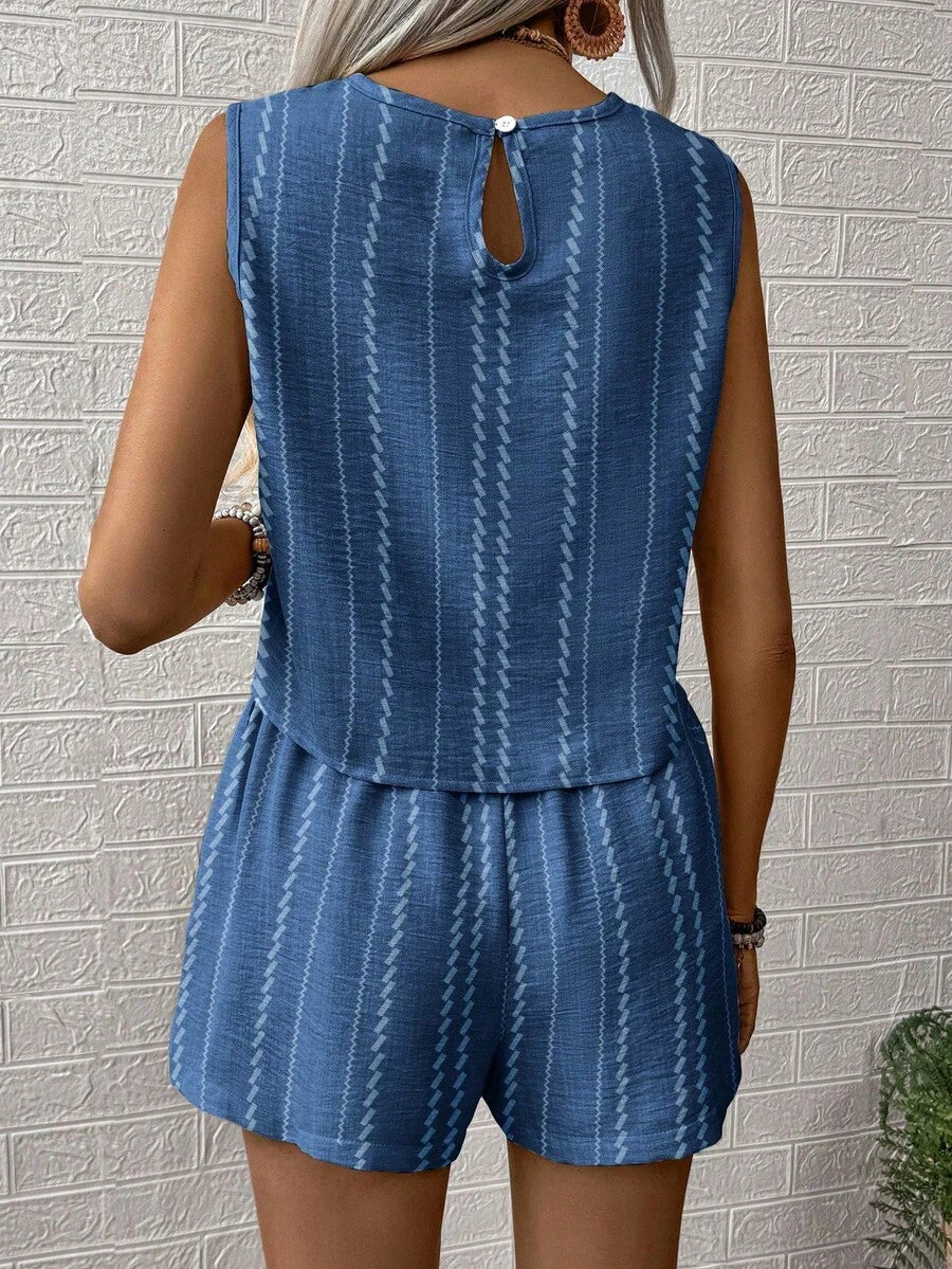 Conjunto Duo Marina Top Gola Redonda e Shorts