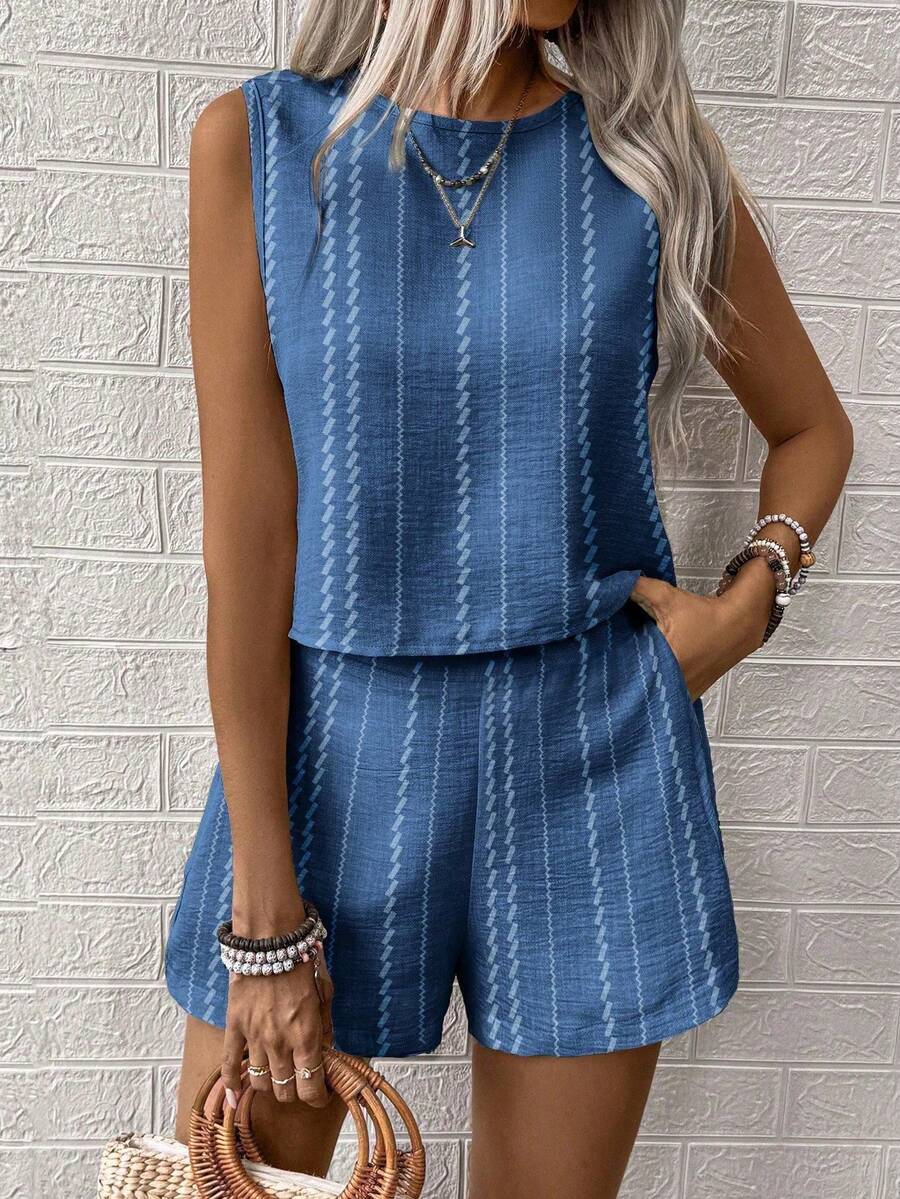 Conjunto Duo Marina Top Gola Redonda e Shorts