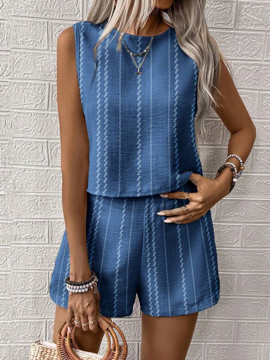Conjunto Duo Marina Top Gola Redonda e Shorts