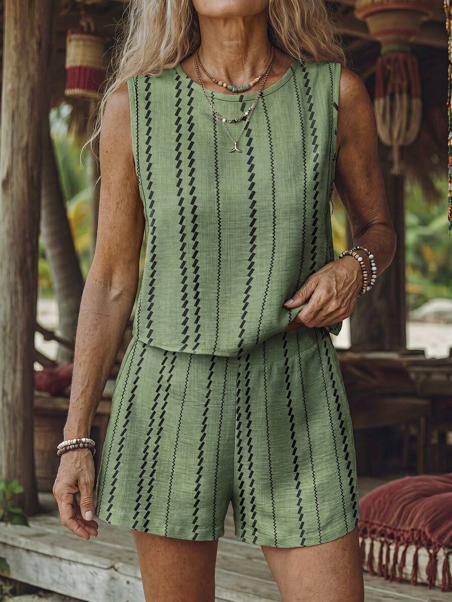 Conjunto Duo Marina Top Gola Redonda e Shorts