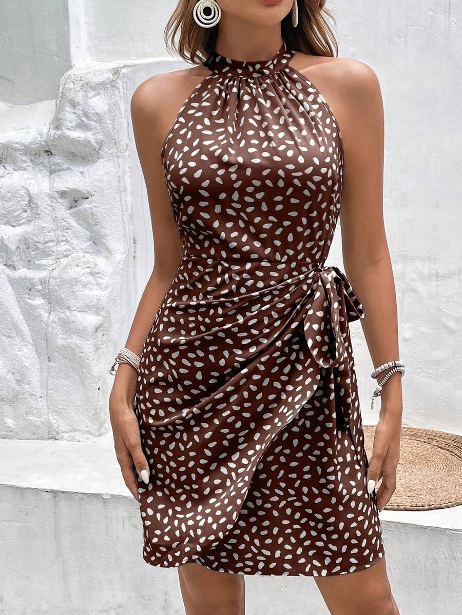 Vestido Halter Amora Nó Lateral Estampado