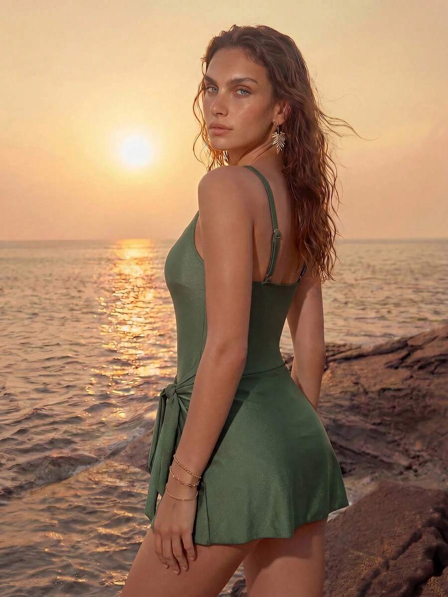 Maiô Monokini Longo Sofia Amarração no Pescoço