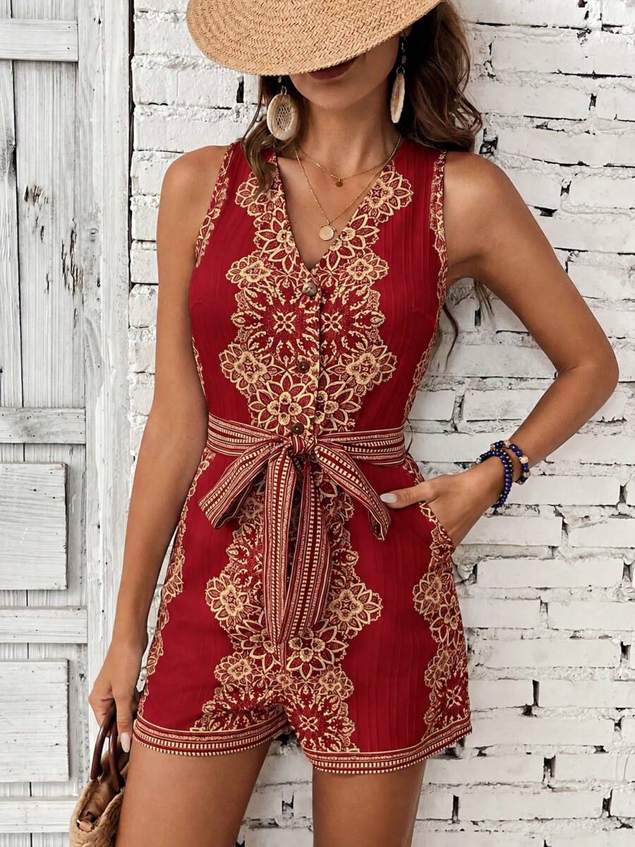 Macacão Isadora Floral Botões e Bolsos