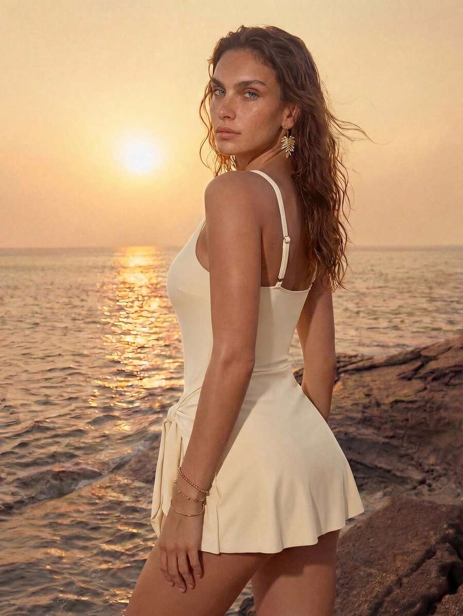 Maiô Monokini Longo Sofia Amarração no Pescoço